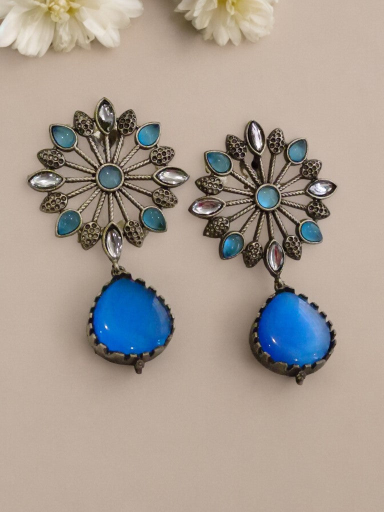 BLUE BHANUSHI GERMAN SILVER EARRINGS