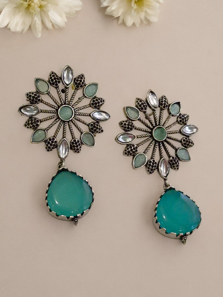 SEA BLUE BHANUSHI GERMAN SILVER EARRINGS