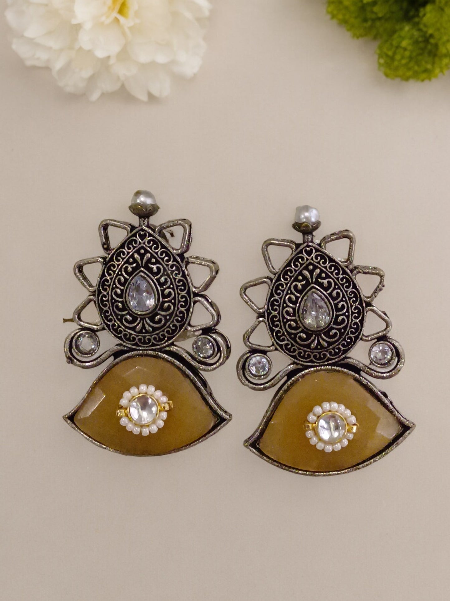 YELLOW EKAYA GERMAN SILVER EARRINGS