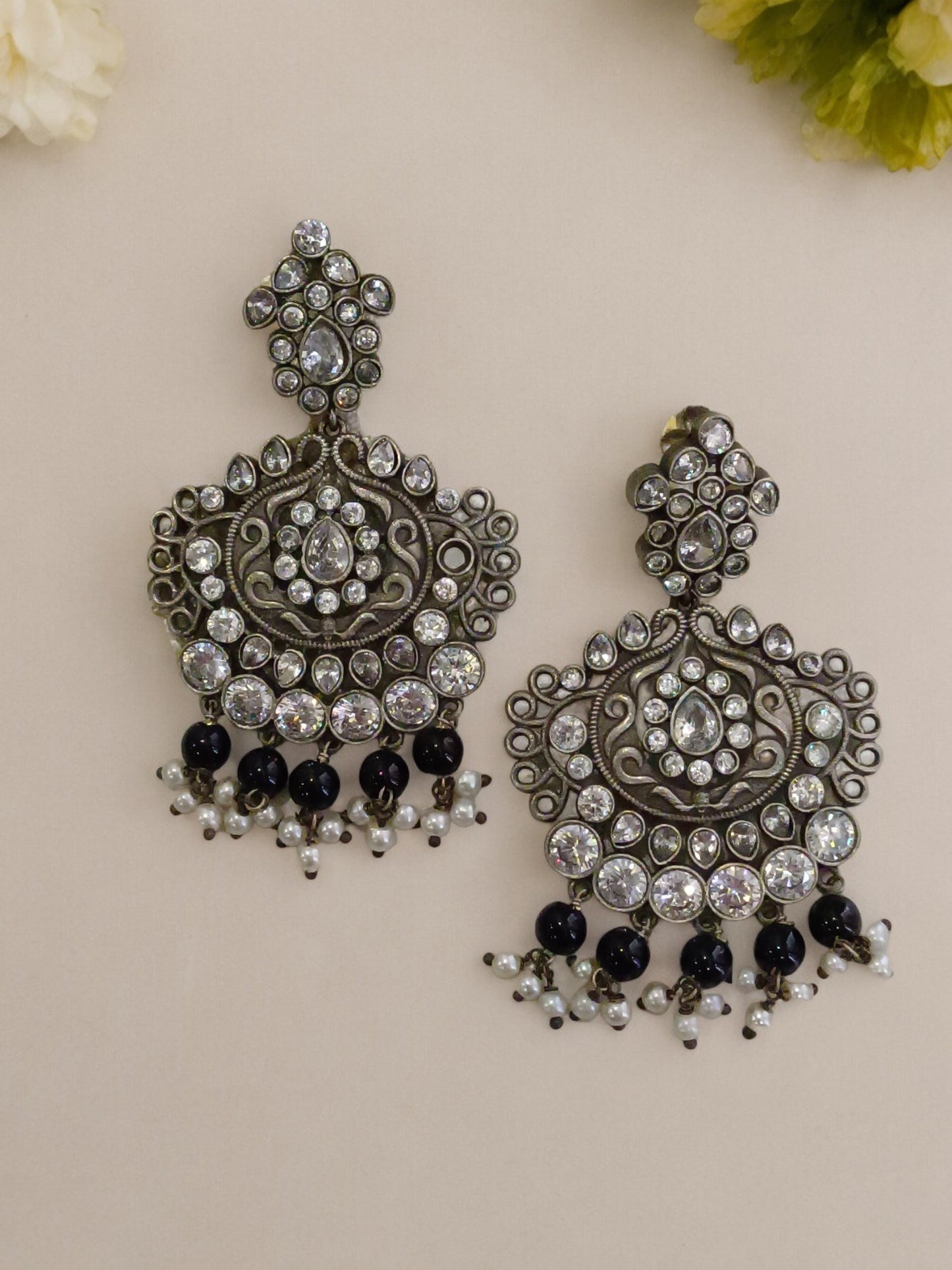 BLACK HARINI GERMAN SILVER EARRINGS