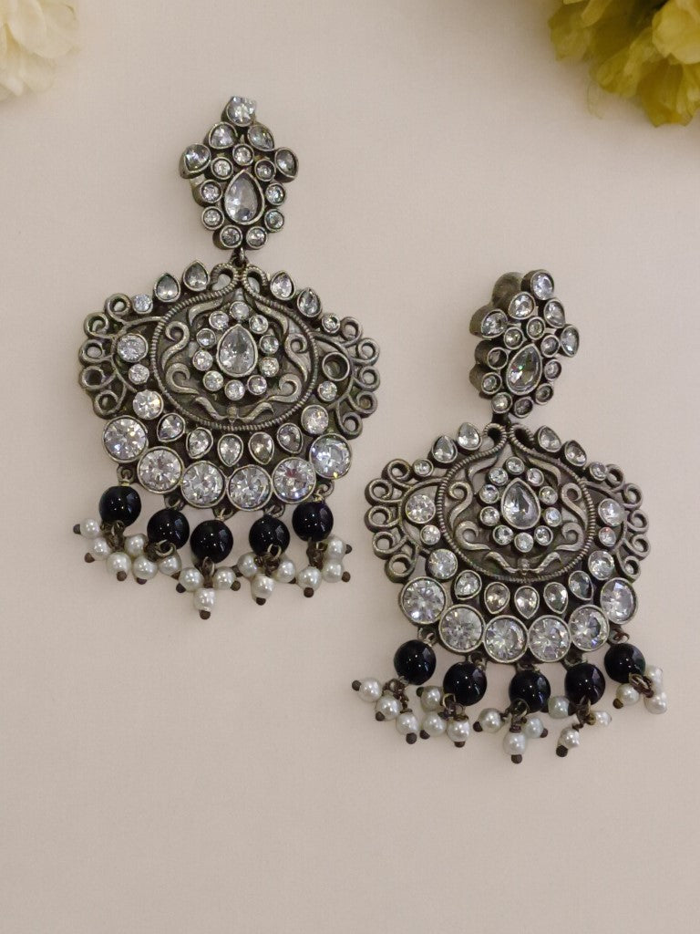 BLACK HARINI GERMAN SILVER EARRINGS