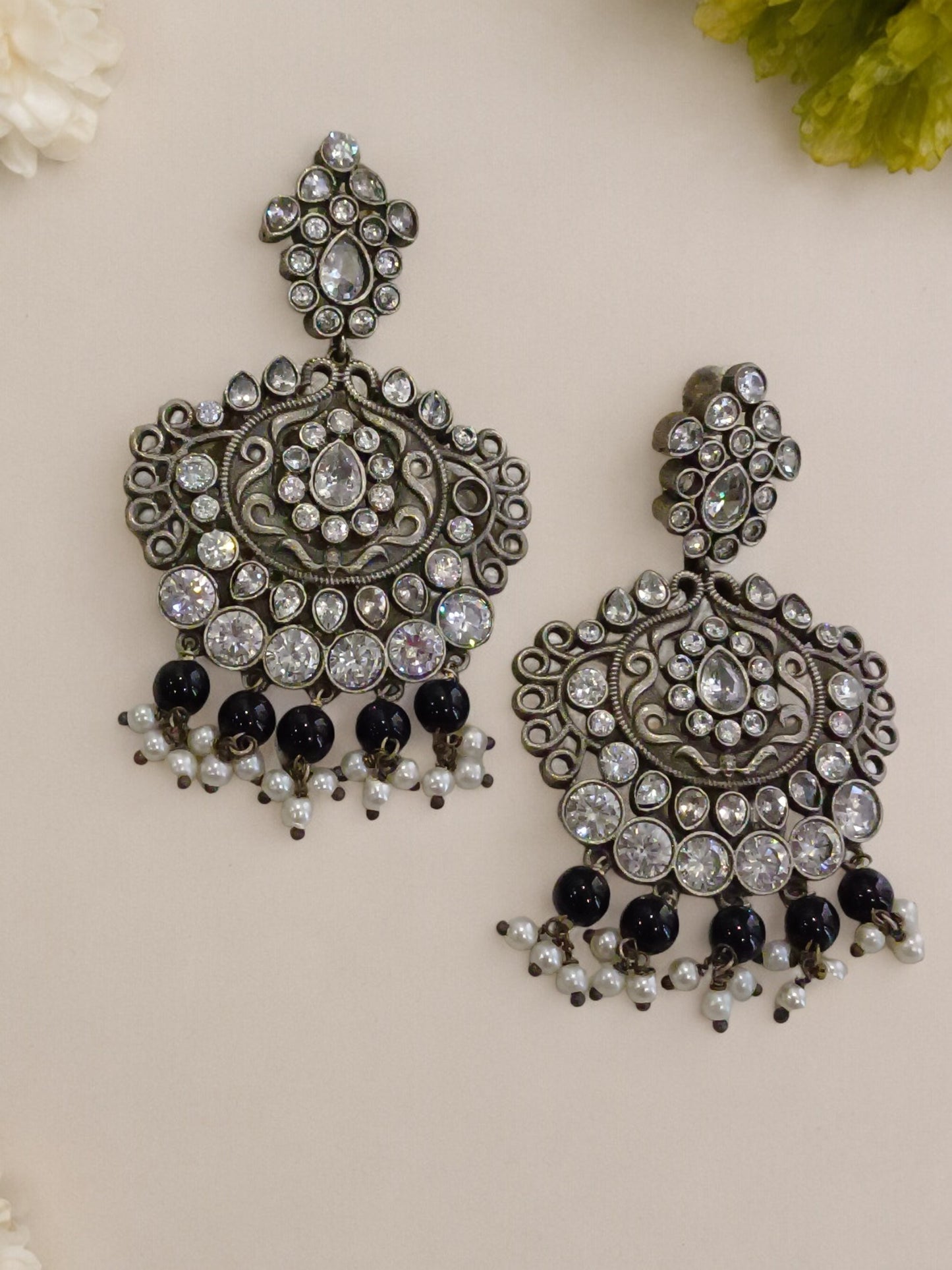 BLACK HARINI GERMAN SILVER EARRINGS