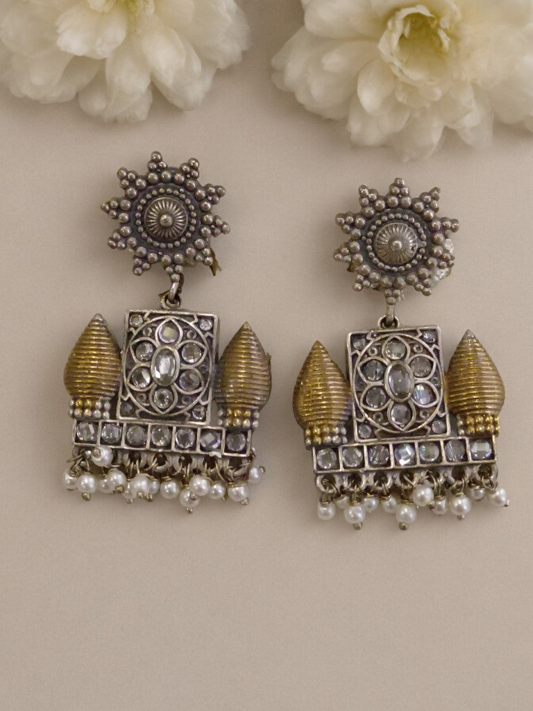 GOLDEN KASHISH GERMAN SILVER EARRINGS