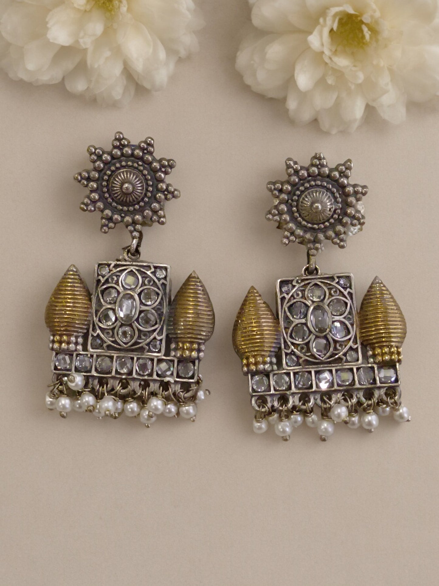 GOLDEN KASHISH GERMAN SILVER EARRINGS