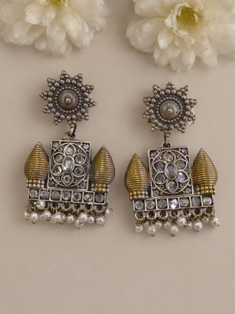 GOLDEN KASHISH GERMAN SILVER EARRINGS