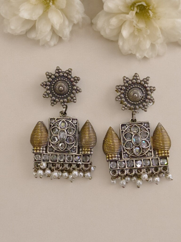 GOLDEN KASHISH GERMAN SILVER EARRINGS
