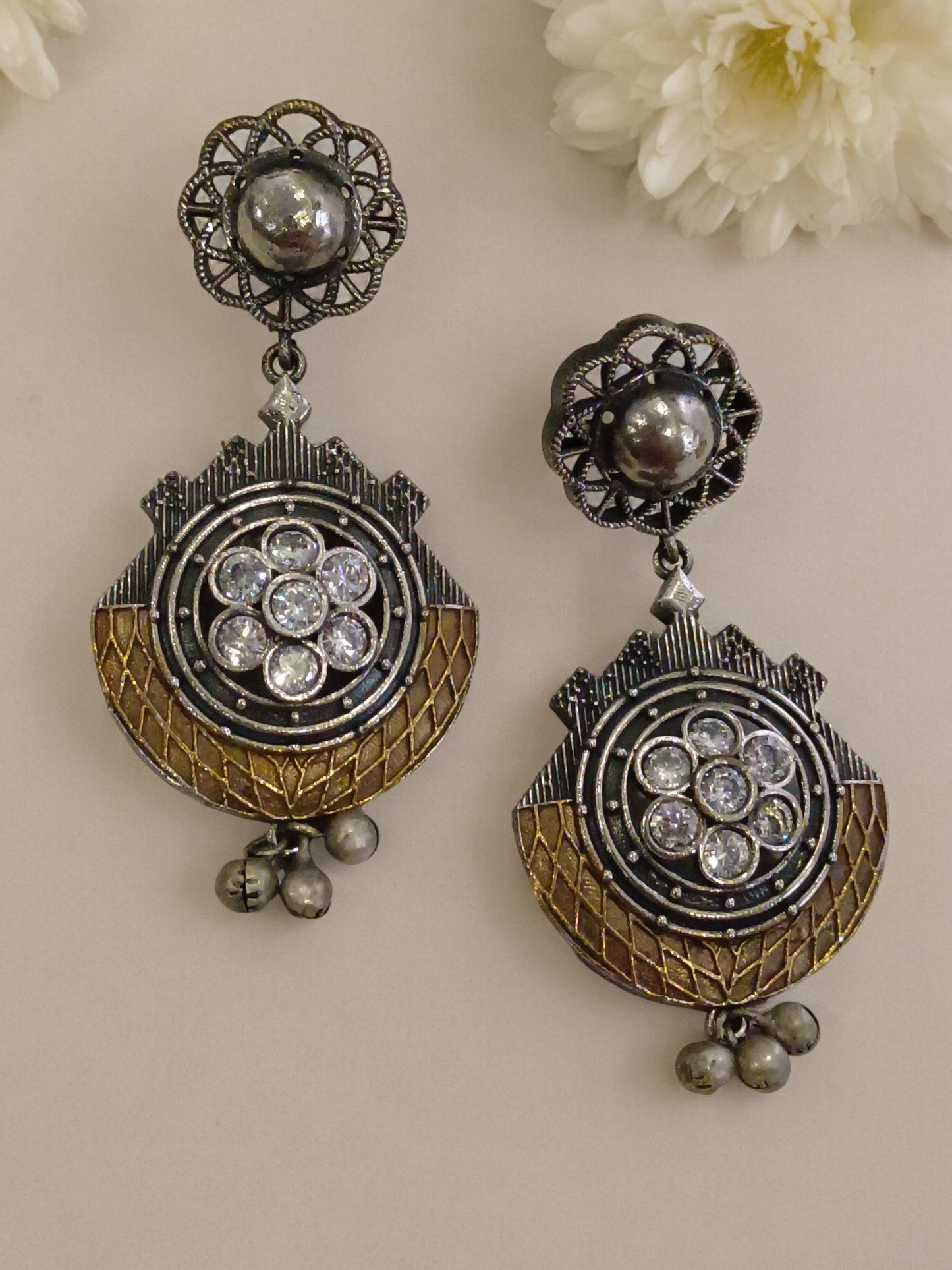GOLDEN LAJITA GERMAN SILVER EARRINGS
