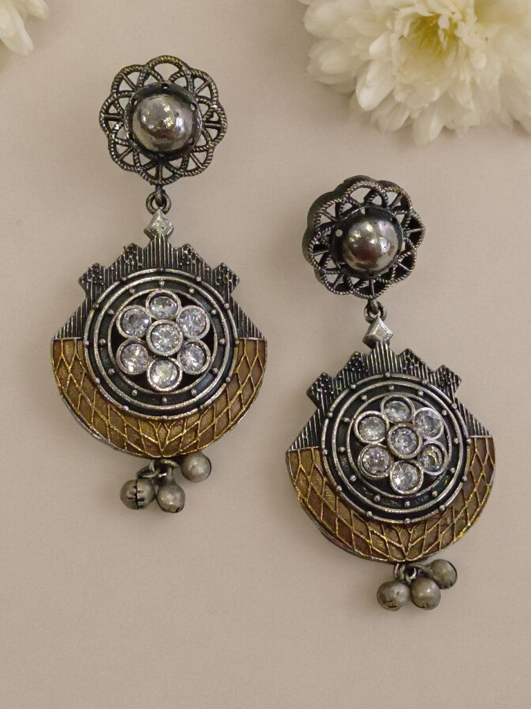 GOLDEN LAJITA GERMAN SILVER EARRINGS