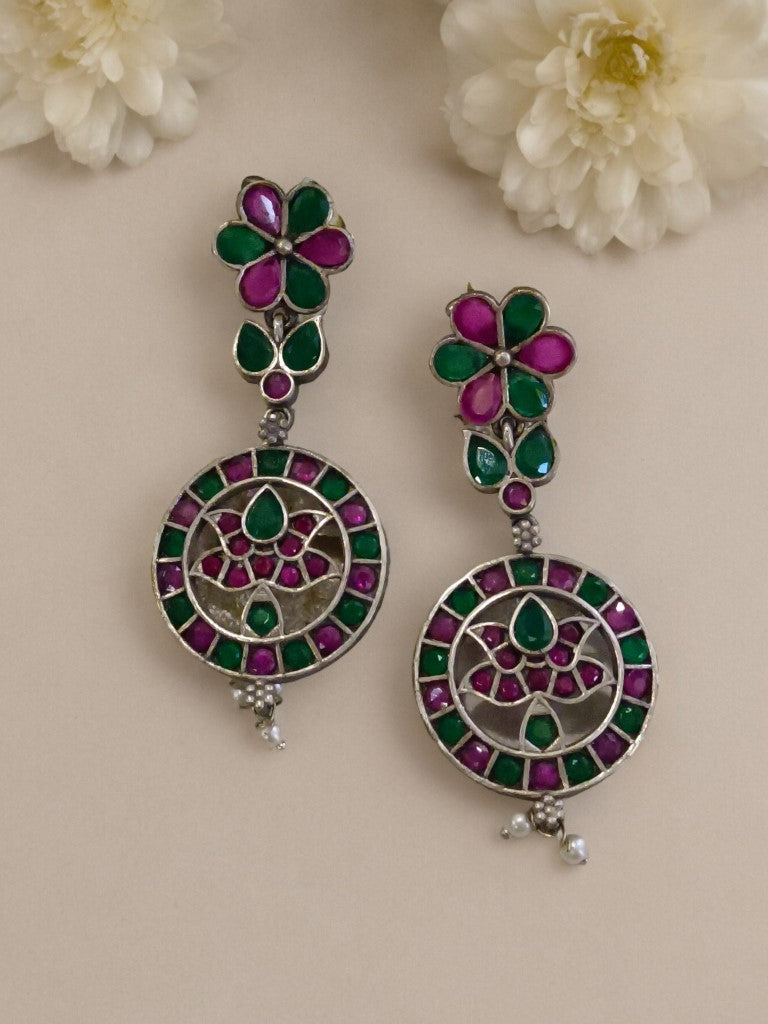MULTI LOTUS LIPIKA GERMAN SILVER EARRINGS