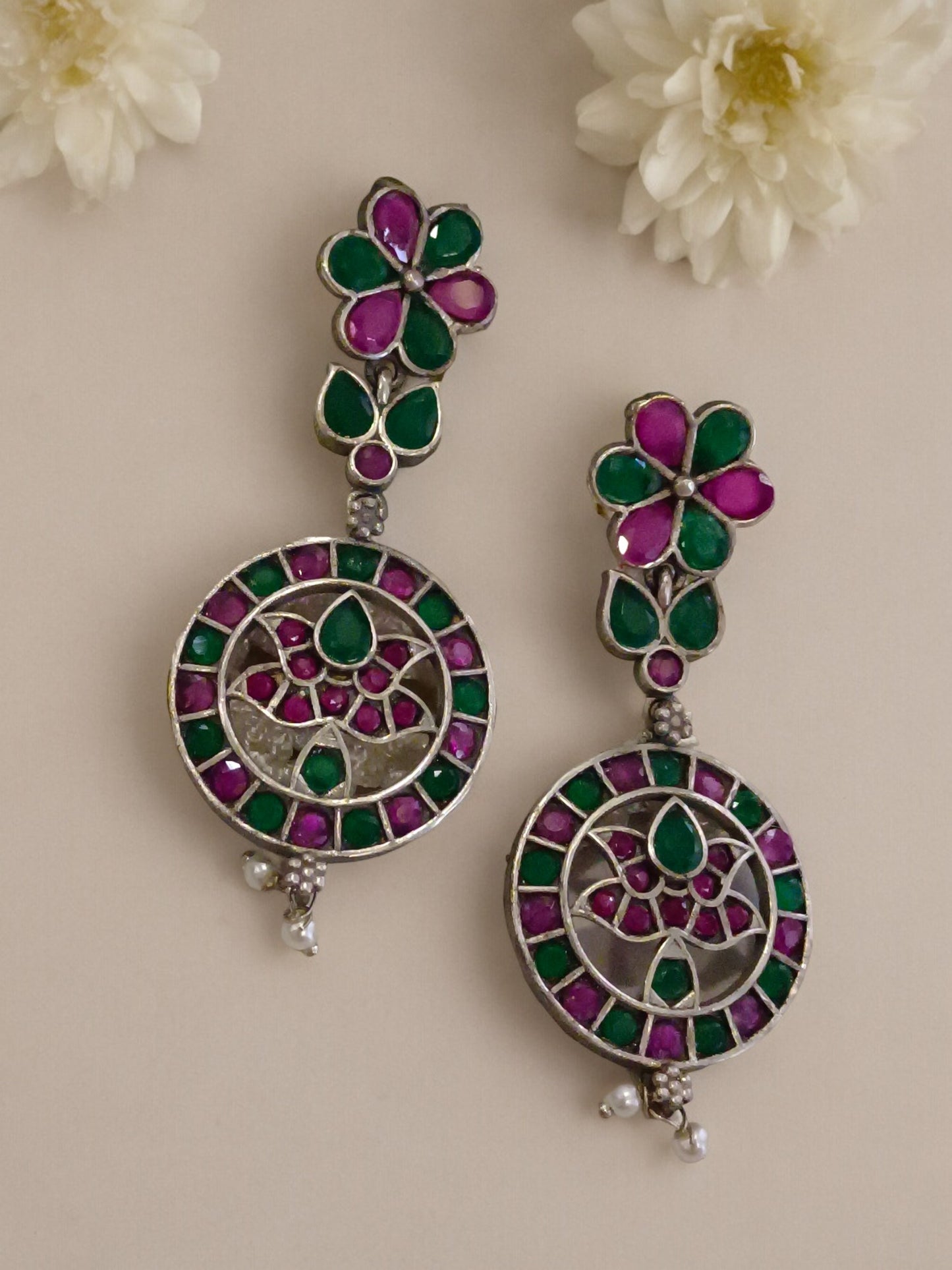 MULTI LOTUS LIPIKA GERMAN SILVER EARRINGS