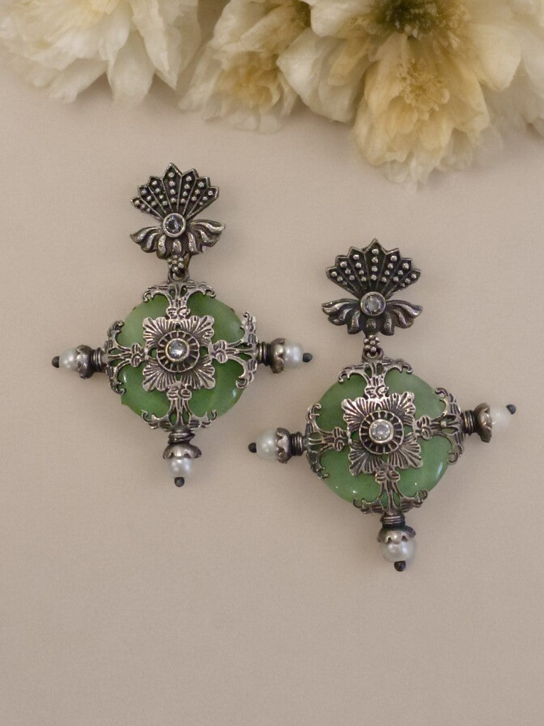 LIGHT GREEN MITALI GERMAN SILVER EARRINGS