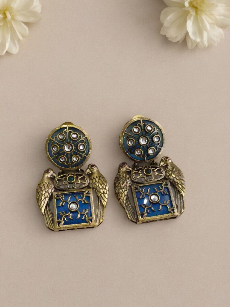 BLUE GOMTI GERMAN SILVER EARRINGS