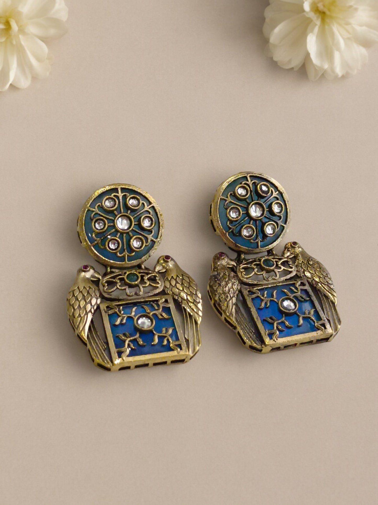 BLUE GOMTI GERMAN SILVER EARRINGS