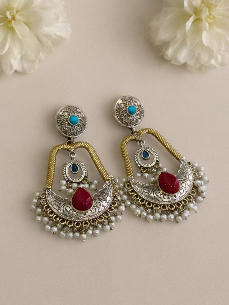 RED & BLUE BHAVYAM GERMAN SILVER EARRINGS