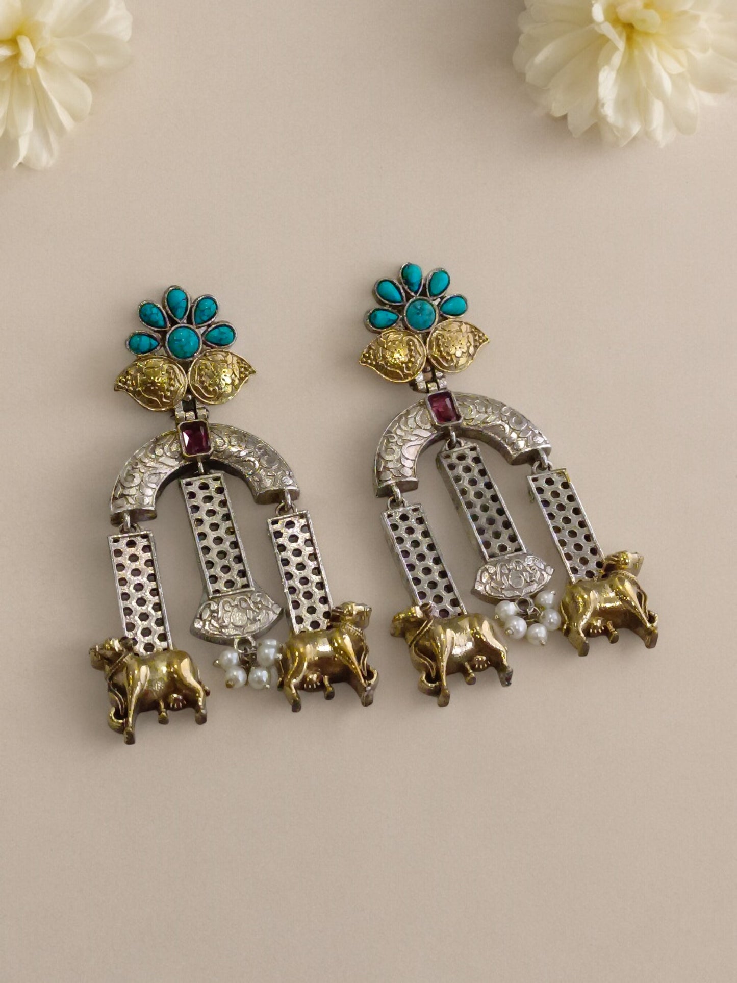 BLUE DIVYANSHI GERMAN SILVER EARRINGS