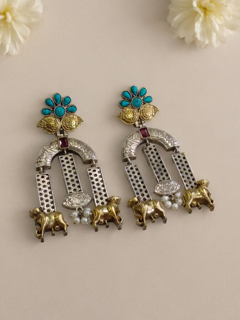 BLUE DIVYANSHI GERMAN SILVER EARRINGS