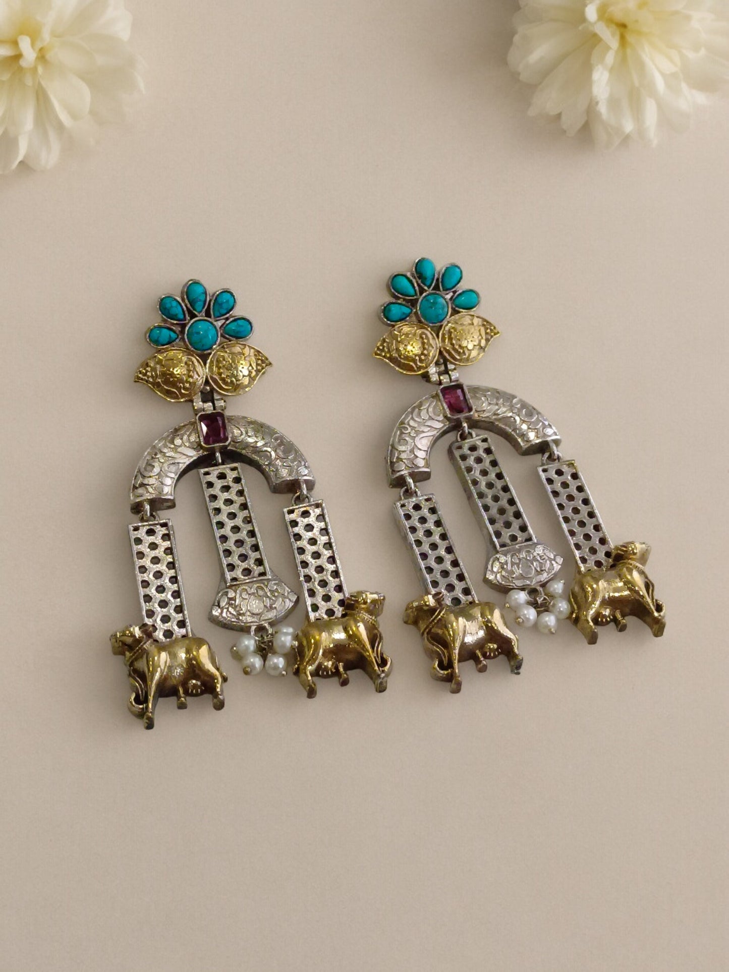 BLUE DIVYANSHI GERMAN SILVER EARRINGS