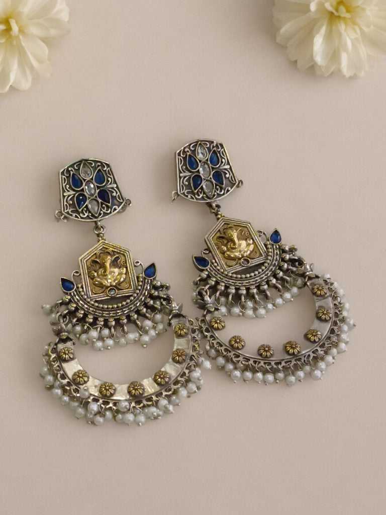 BLUE & WHITE KESHVI GERMAN SILVER EARRINGS