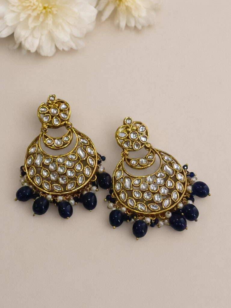 DARK BLUE LAVISHA KUNDAN EARRINGS