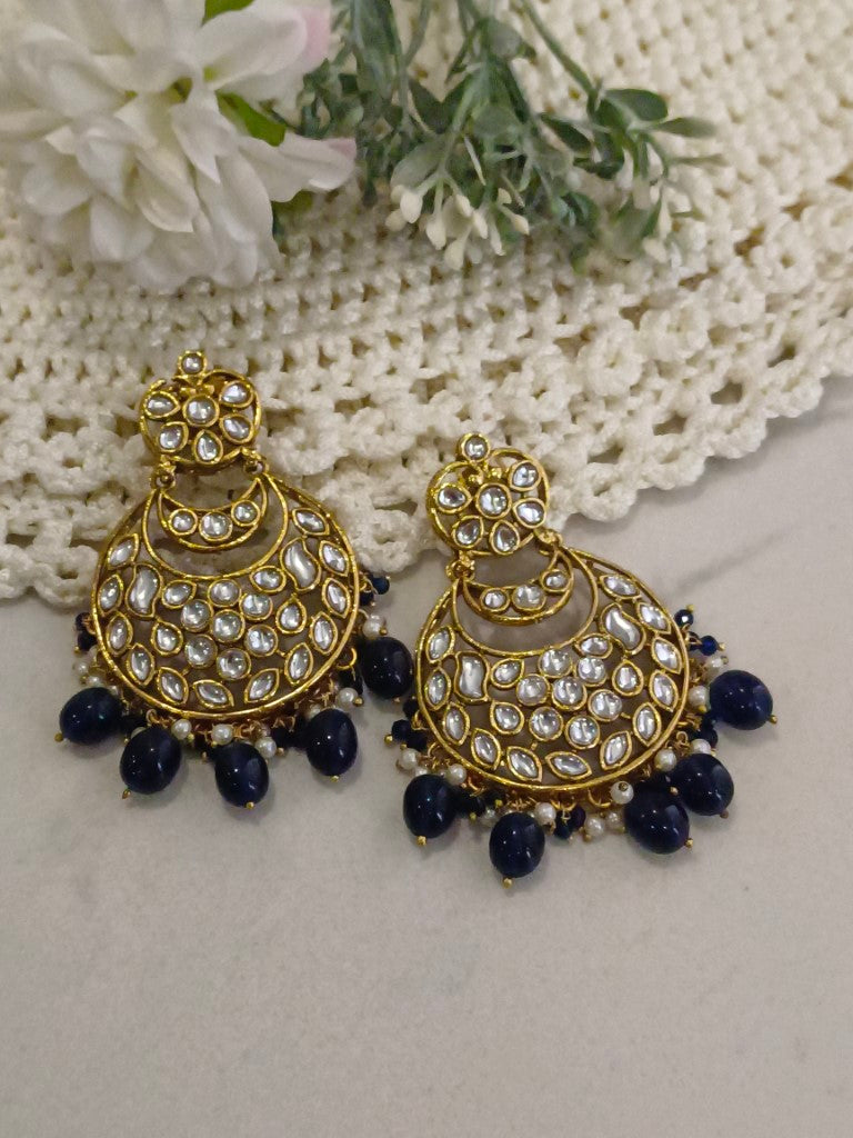 DARK BLUE LAVISHA KUNDAN EARRINGS