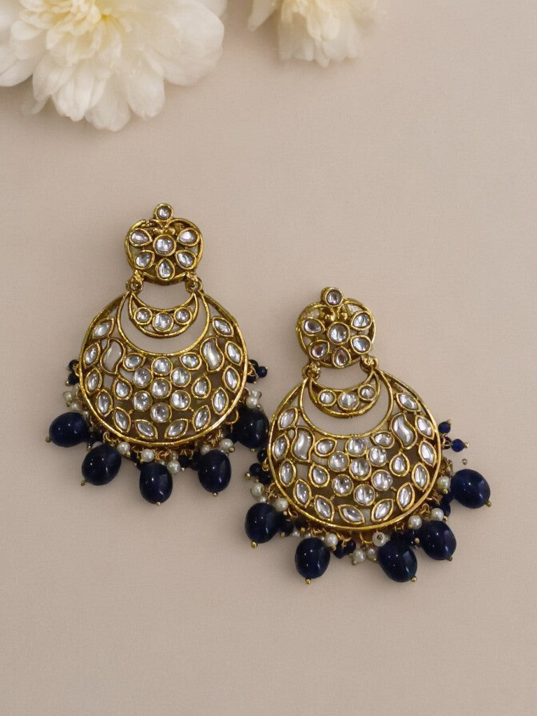 DARK BLUE LAVISHA KUNDAN EARRINGS
