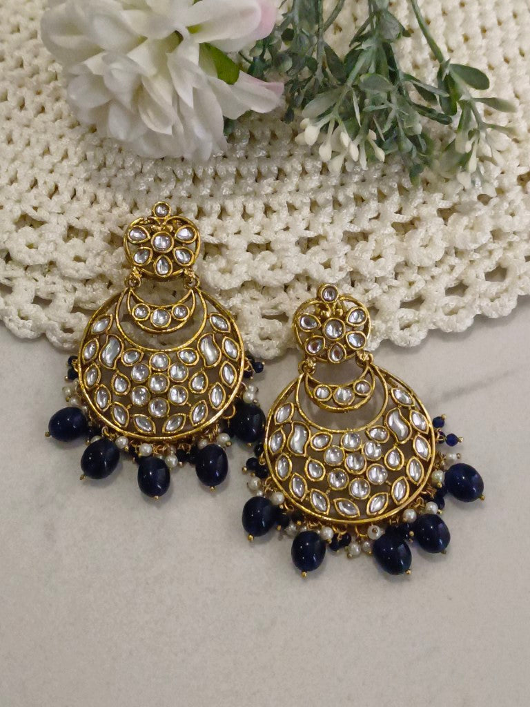 DARK BLUE LAVISHA KUNDAN EARRINGS