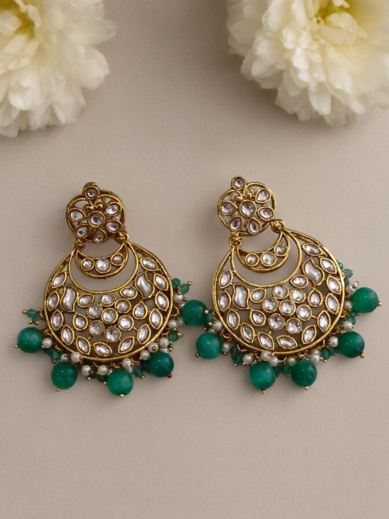 GREEN LAVISHA KUNDAN EARRINGS