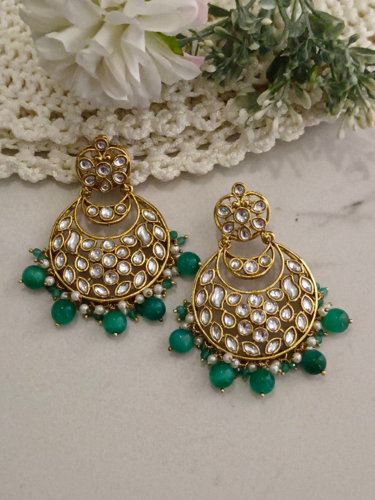 GREEN LAVISHA KUNDAN EARRINGS