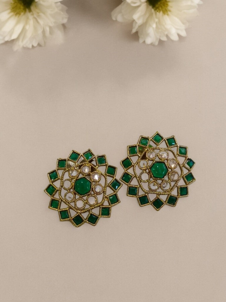 GREEN LARA KUNDAN EARRINGS