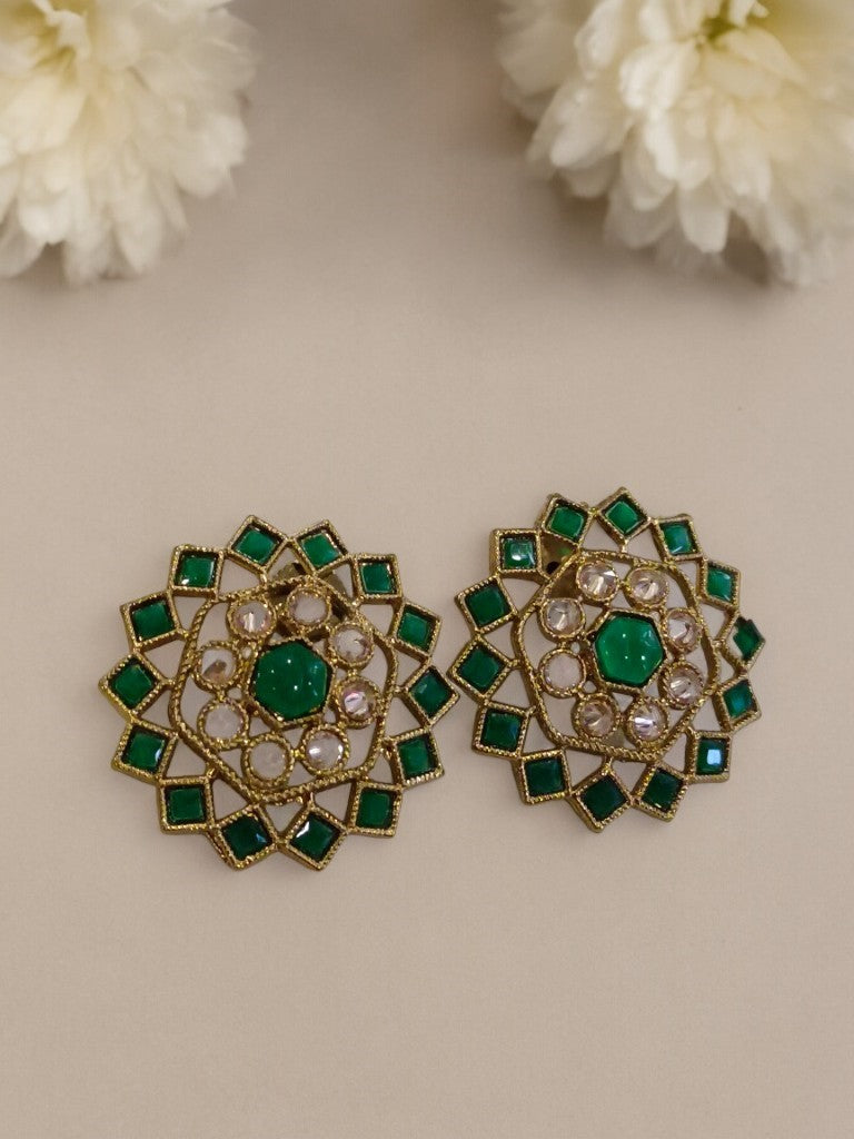 GREEN LARA KUNDAN EARRINGS