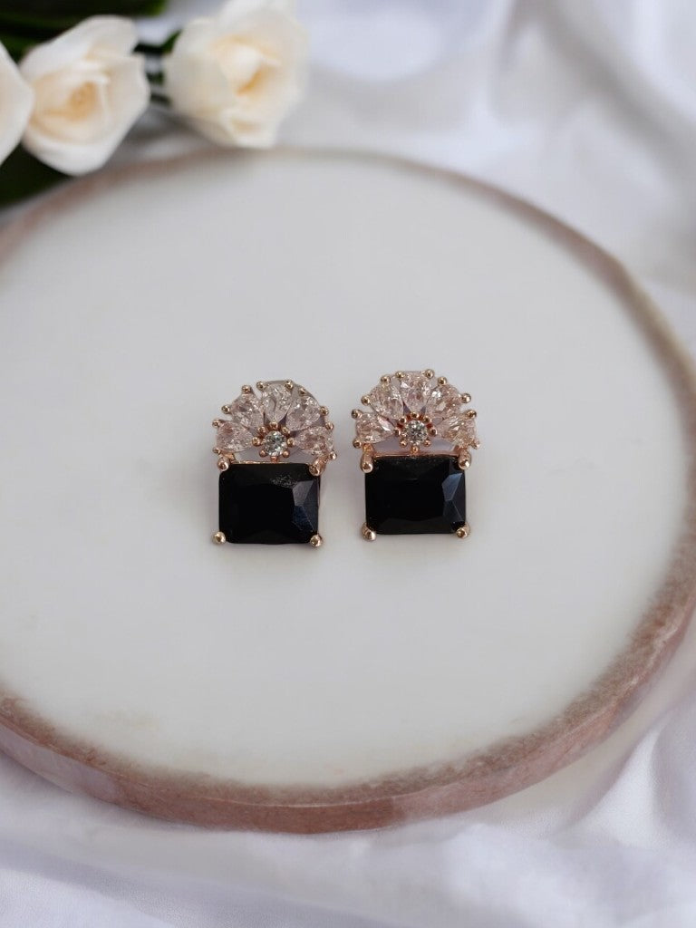 BLACK STONE WITH DUE DROP DIAMOND JEMMA EARRINGS