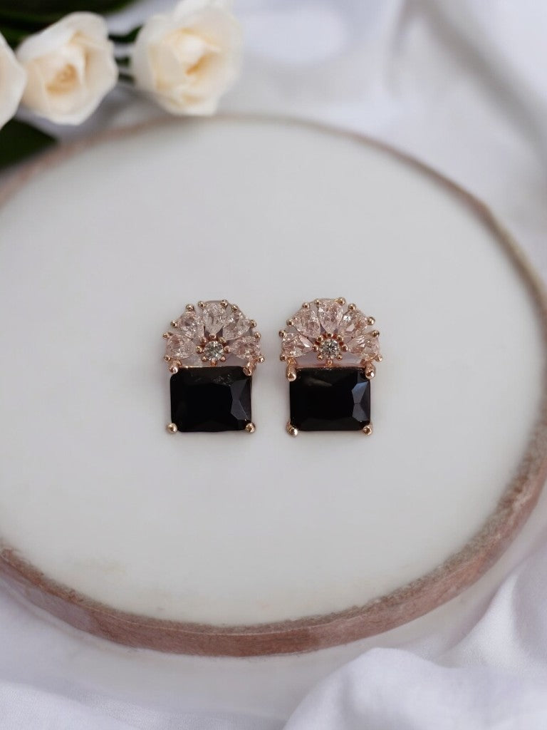 BLACK STONE WITH DUE DROP DIAMOND JEMMA EARRINGS