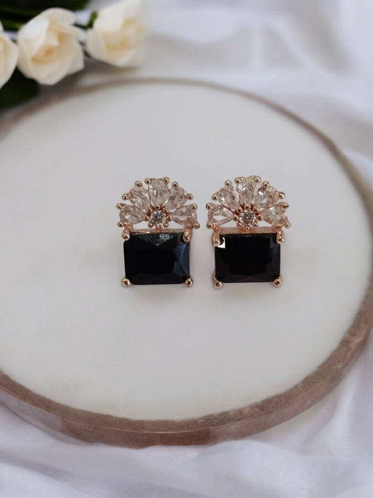 BLACK STONE WITH DUE DROP DIAMOND JEMMA EARRINGS
