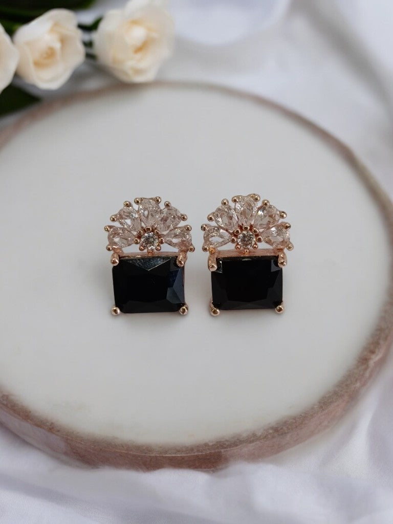 BLACK STONE WITH DUE DROP DIAMOND JEMMA EARRINGS