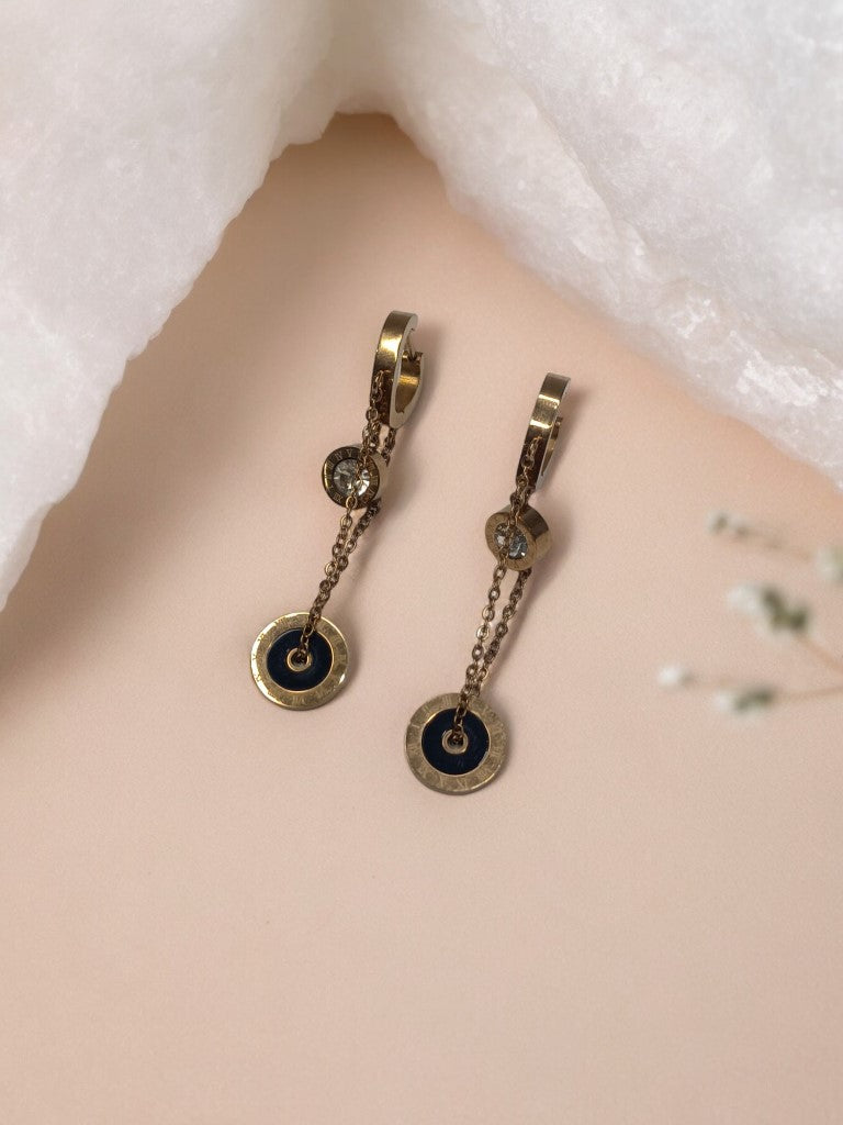 BLACK ROMAN NUMERAL KAREN EARRINGS