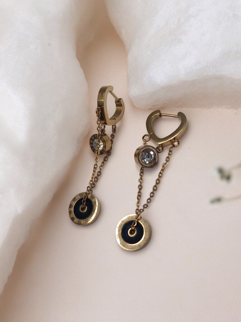 BLACK ROMAN NUMERAL KAREN EARRINGS
