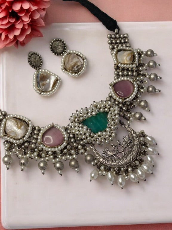 MULTI NIDHANA GERMAN SILVER JEWELLERY SET