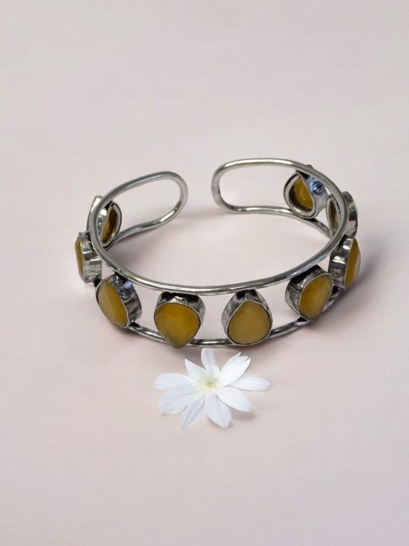YELLOW MRINIKA GERMAN SILVER BANGLE (CUFF)
