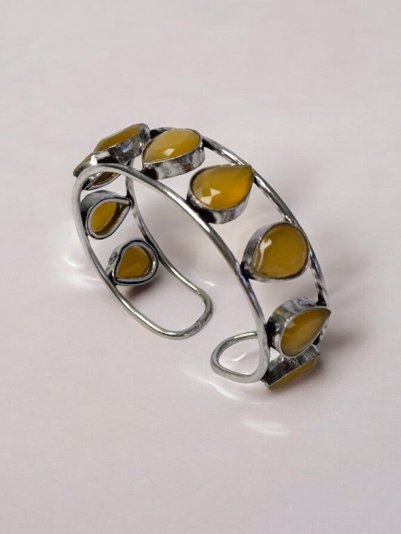 YELLOW MRINIKA GERMAN SILVER BANGLE (CUFF)
