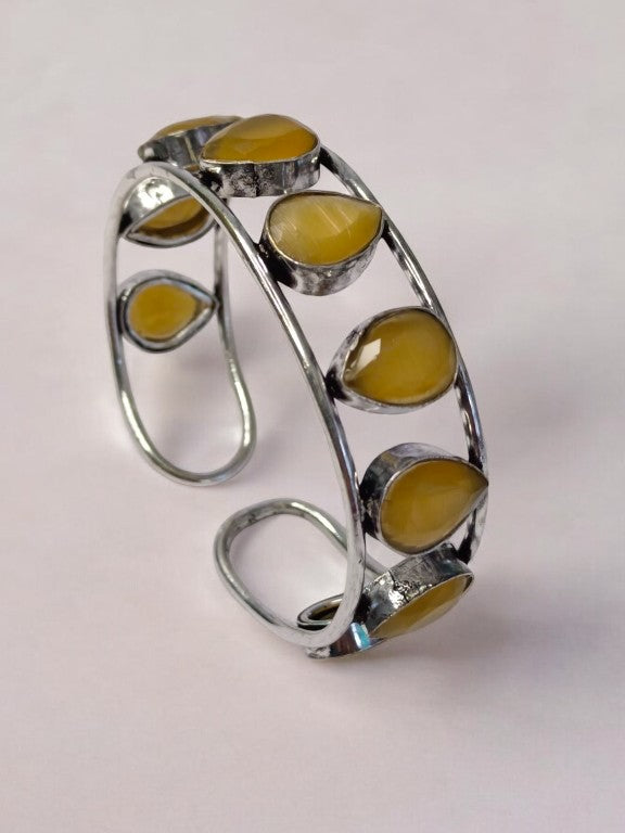 YELLOW MRINIKA GERMAN SILVER BANGLE (CUFF)