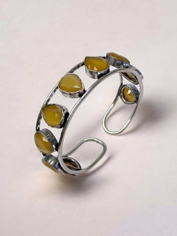 YELLOW MRINIKA GERMAN SILVER BANGLE (CUFF)