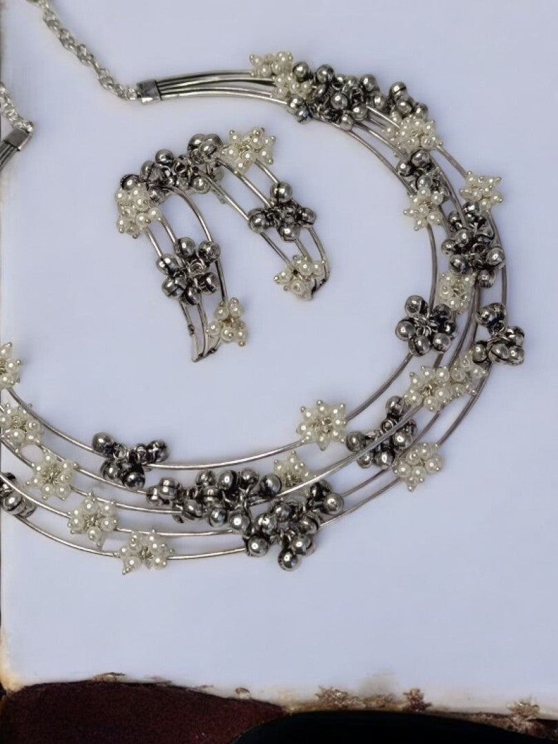 LAYERED HASLI MIKSHA GERMAN SILVER JEWELLERY SET