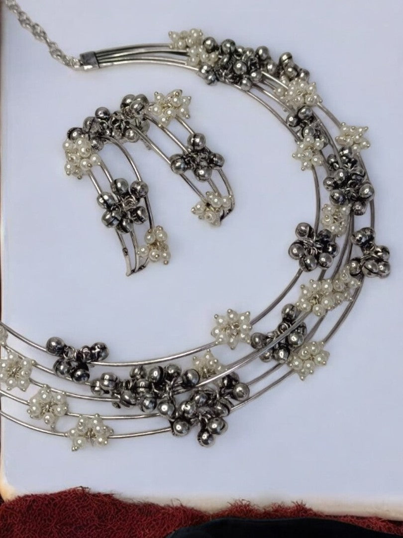 LAYERED HASLI MIKSHA GERMAN SILVER JEWELLERY SET