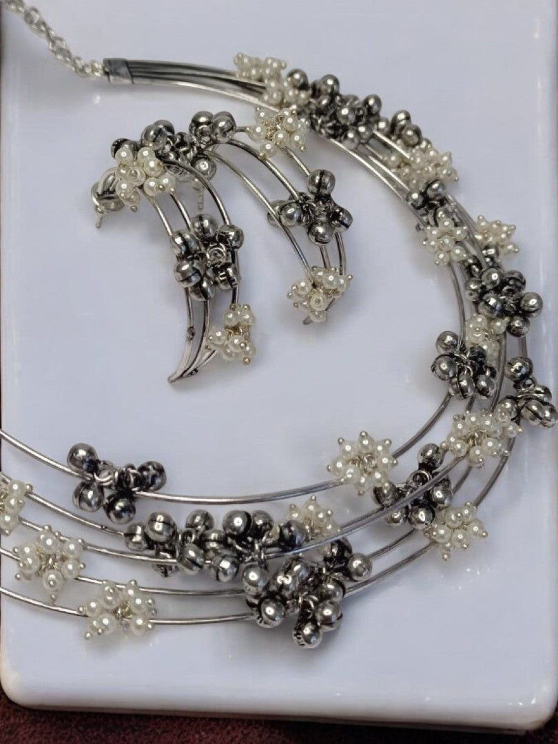 LAYERED HASLI MIKSHA GERMAN SILVER JEWELLERY SET