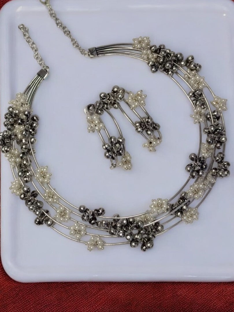 LAYERED HASLI MIKSHA GERMAN SILVER JEWELLERY SET