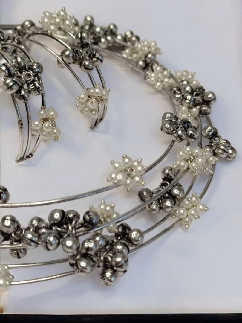 LAYERED HASLI MIKSHA GERMAN SILVER JEWELLERY SET