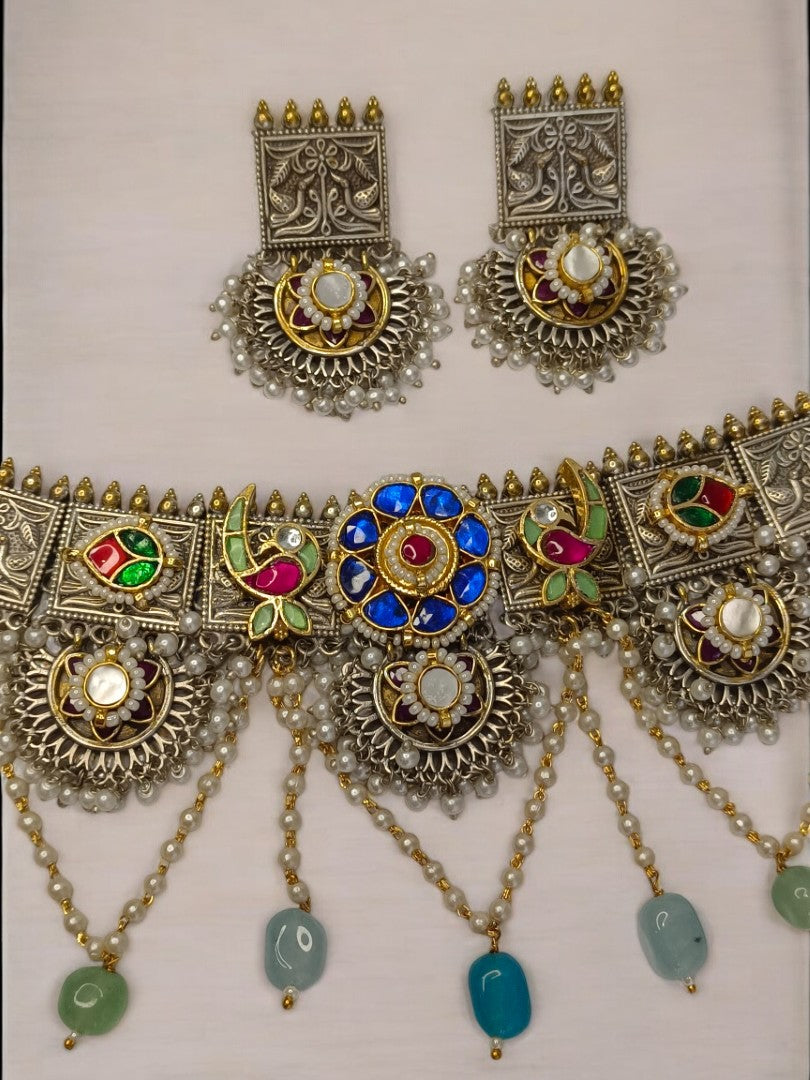 MULTI NAINVIKA GERMAN SILVER JEWELLERY SET
