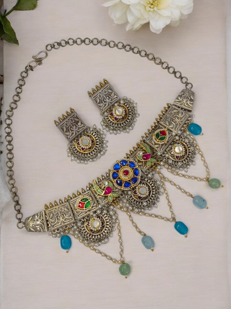 MULTI NAINVIKA GERMAN SILVER JEWELLERY SET