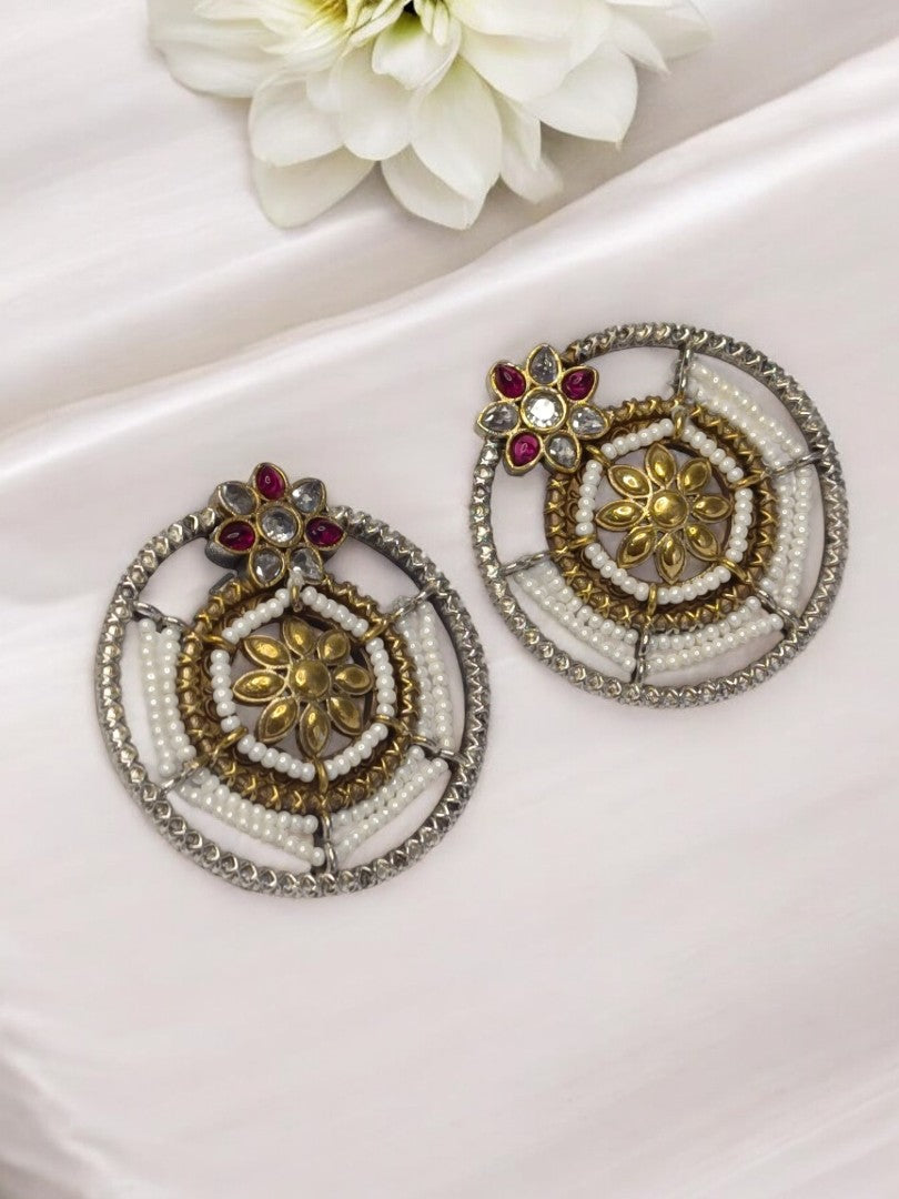 WHITE AND RUBY PRATIKSHA GERMAN SILVER EARRINGS