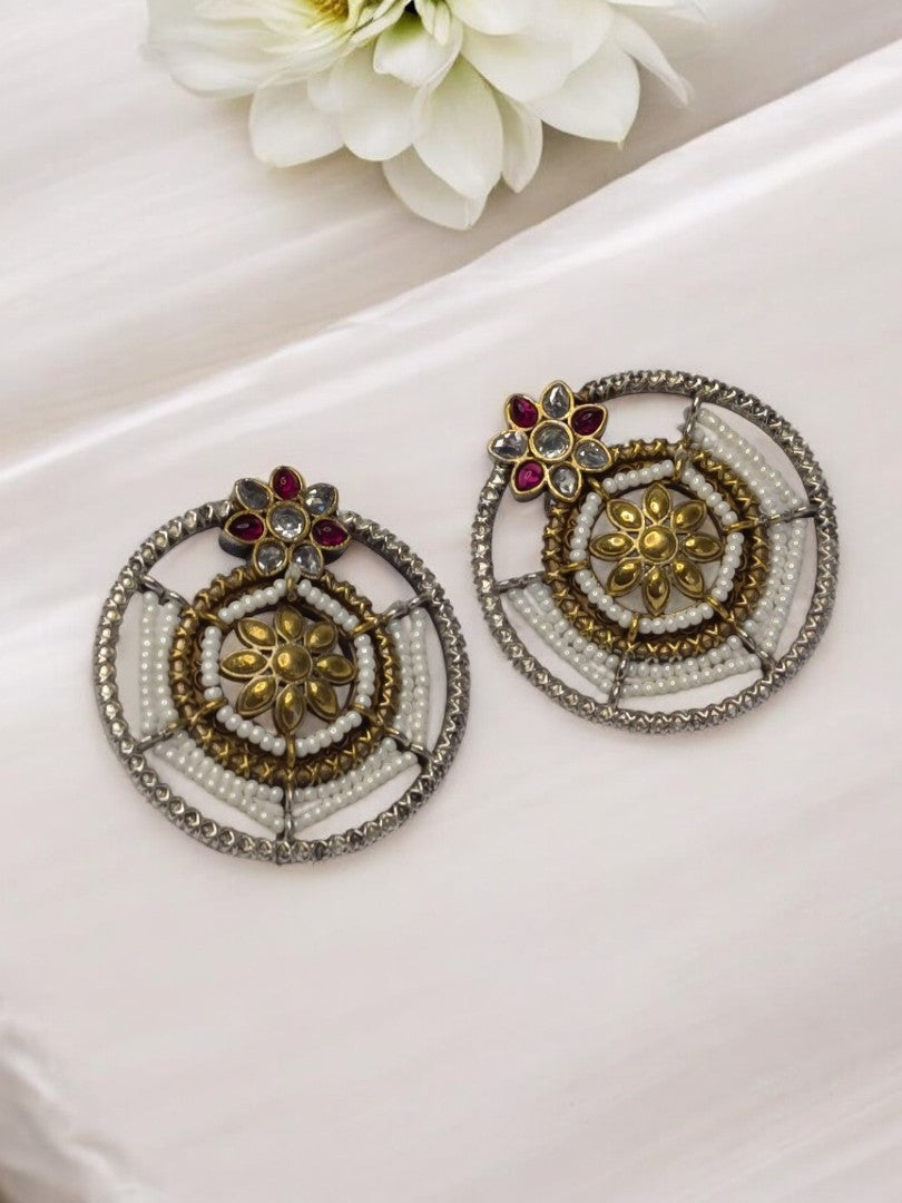 WHITE AND RUBY PRATIKSHA GERMAN SILVER EARRINGS